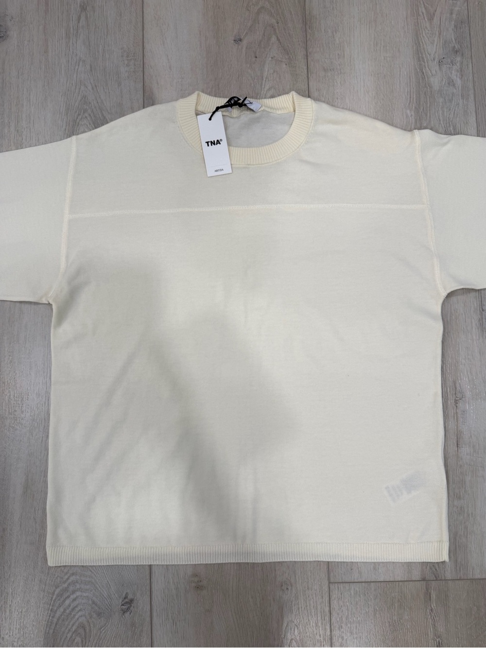 Aritzia TNA Organic Cotton Cream Oversized Boxy Knit Top XS NWT